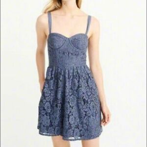 Abercrombie Bustier Top Lace Mini Dress Dusty Blue Large L